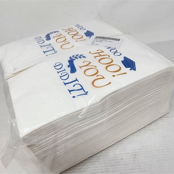 New Graduation Napkins 100 Count Strong Durable White Blue Napkins Grad Party - Picture 4 of 5